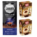 Кофе в зернах и пачки капучино